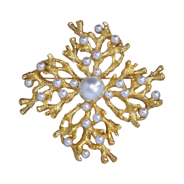 kenneth jay lane Satin Gold & Pearls Branch Pin