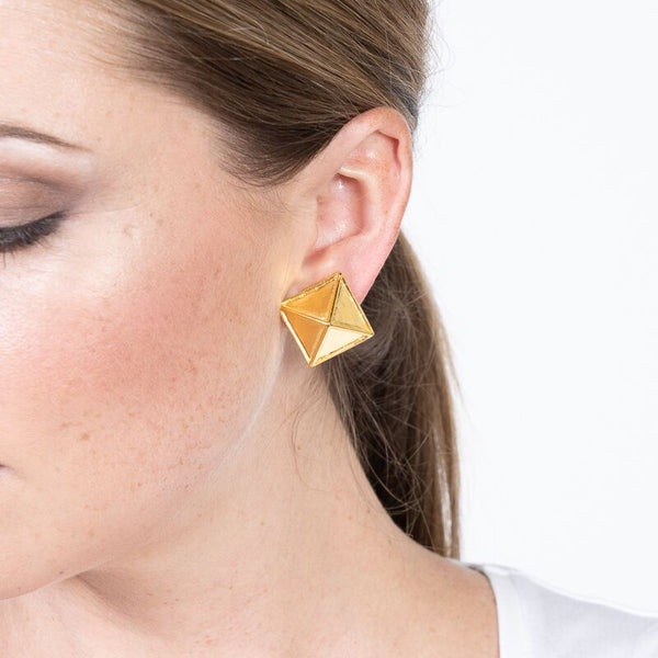 kenneth jay lane Satin Gold Pyramid Clip Earrings
