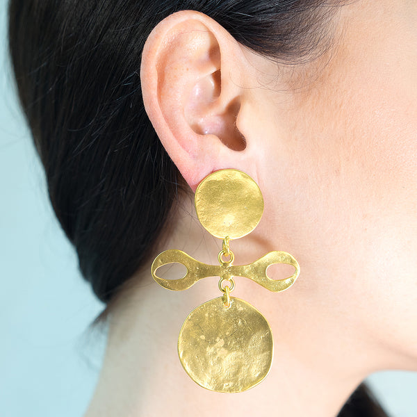Kenneth Jay Lane Satin Gold Tribal Clip Earrings