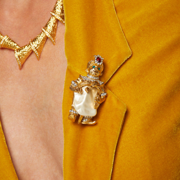 kenneth jay lane Satin Gold with Pearl Belly Pin