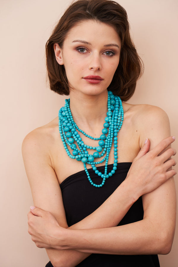 Kenneth Jay Lane Seven Row Turquoise Bead Necklace