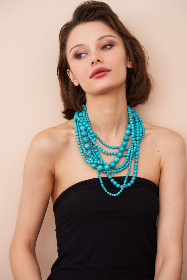 Kenneth Jay Lane Seven Row Turquoise Bead Necklace