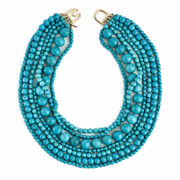 kenneth jay lane Seven Row Turquoise Bead Necklace