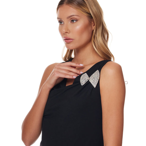 Kenneth Jay Lane Silver And Crystal Bow Tie Pin