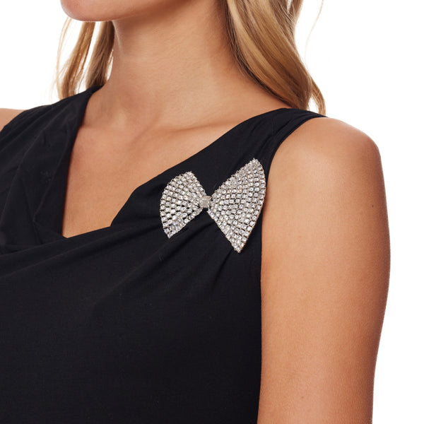 kenneth jay lane Silver and Crystal Bow Tie Pin