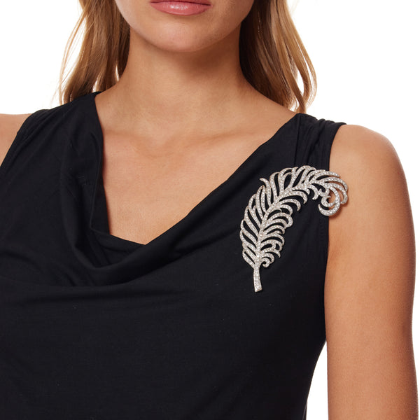 kenneth jay lane Silver and Crystal Feather Pin