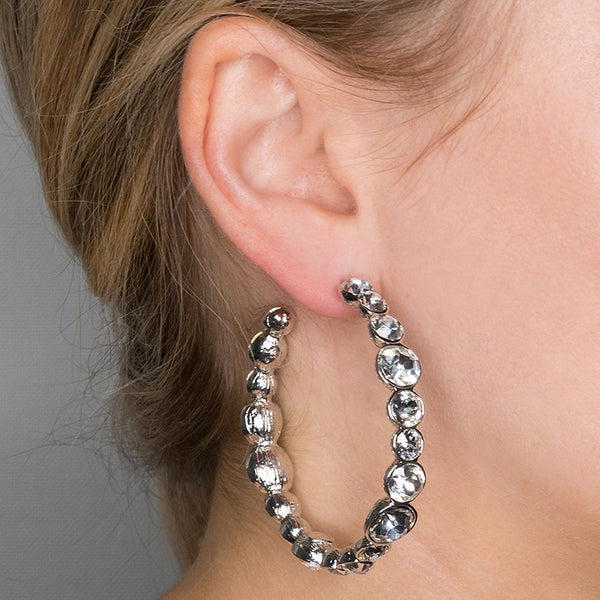 Kenneth Jay Lane Silver And Crystal Hoop Earrings
