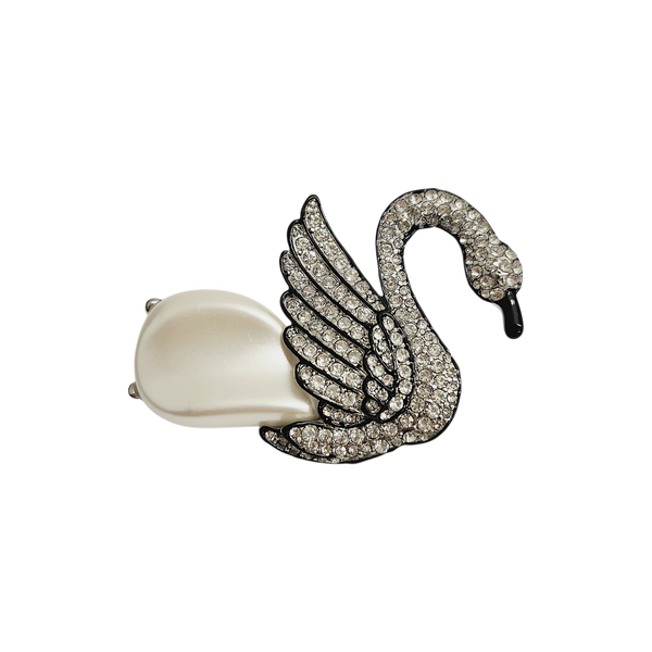 kenneth jay lane Silver and Crystal Swan Pin