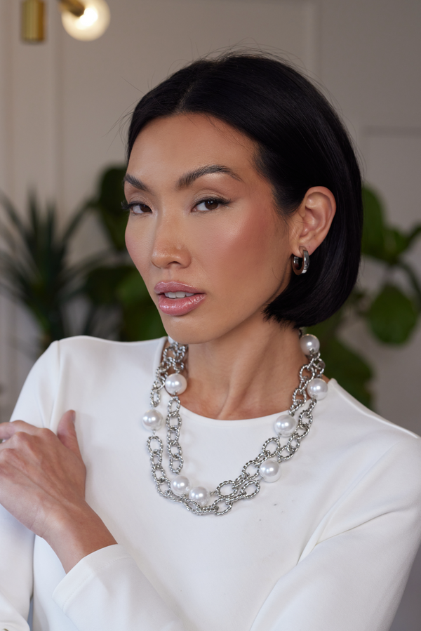 Kenneth Jay Lane Silver And Pearl Link Necklace