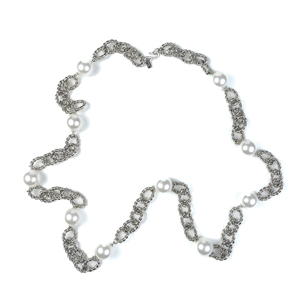 Kenneth Jay Lane Silver And Pearl Link Necklace