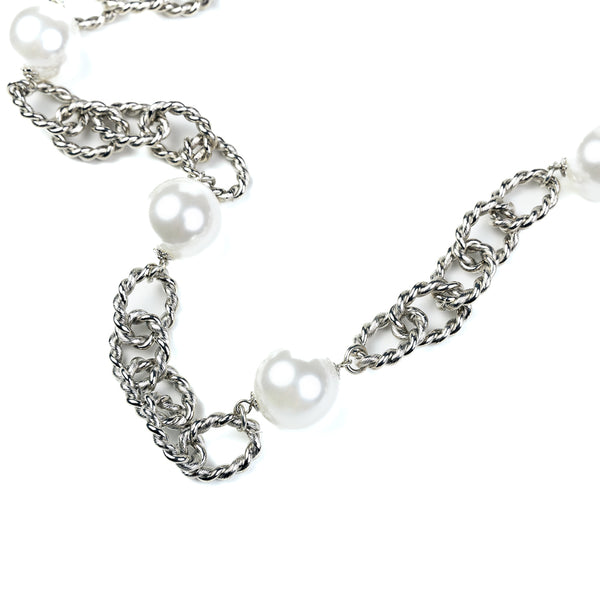 Kenneth Jay Lane Silver And Pearl Link Necklace