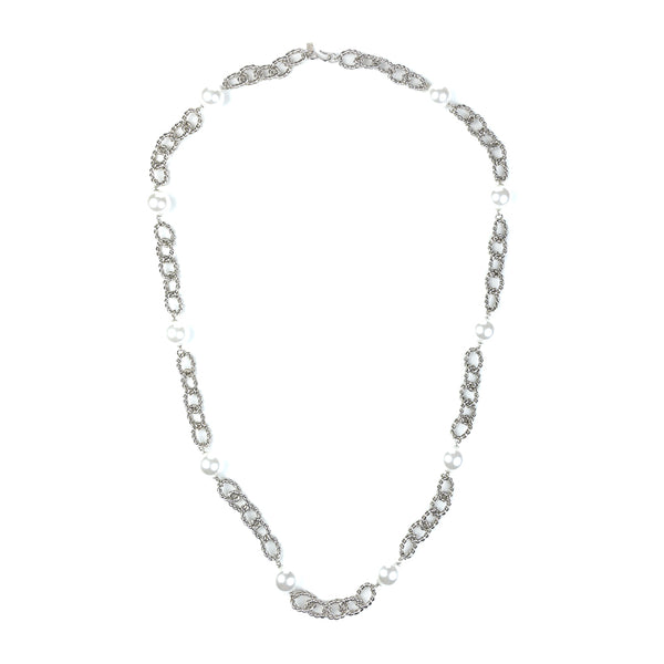 kenneth jay lane Silver and Pearl Link Necklace