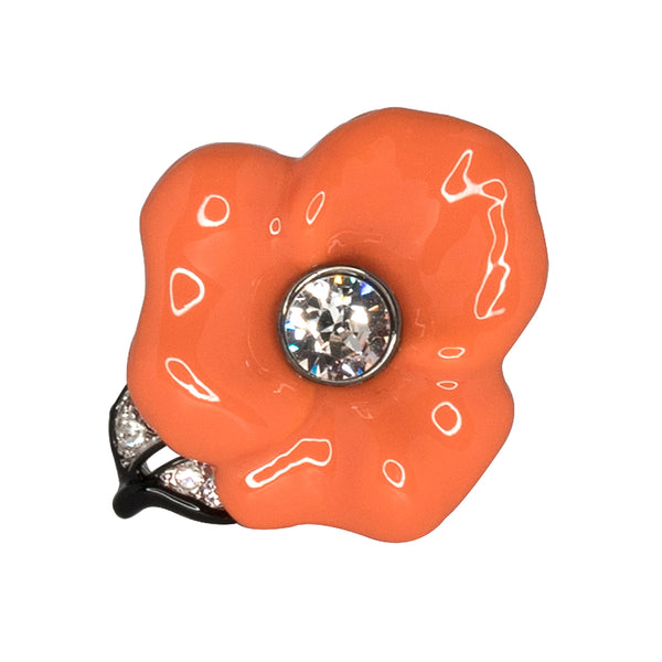 Kenneth Jay Lane Silver & Coral Flower Ring