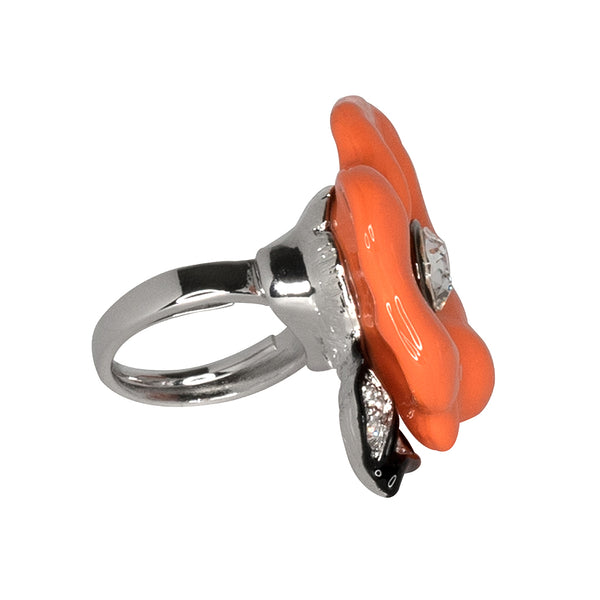 kenneth jay lane Silver & Coral Flower Ring