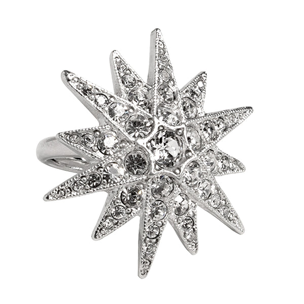 Kenneth Jay Lane Silver & Crystal Flared Star Ring