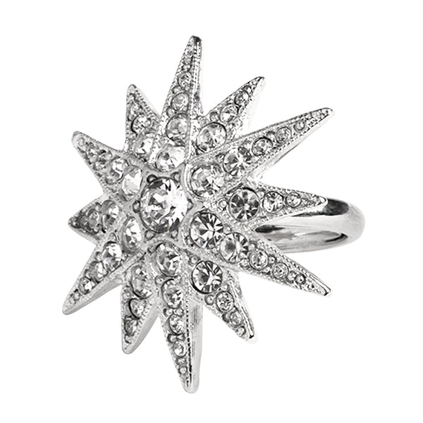 kenneth jay lane Silver & Crystal Flared Star Ring