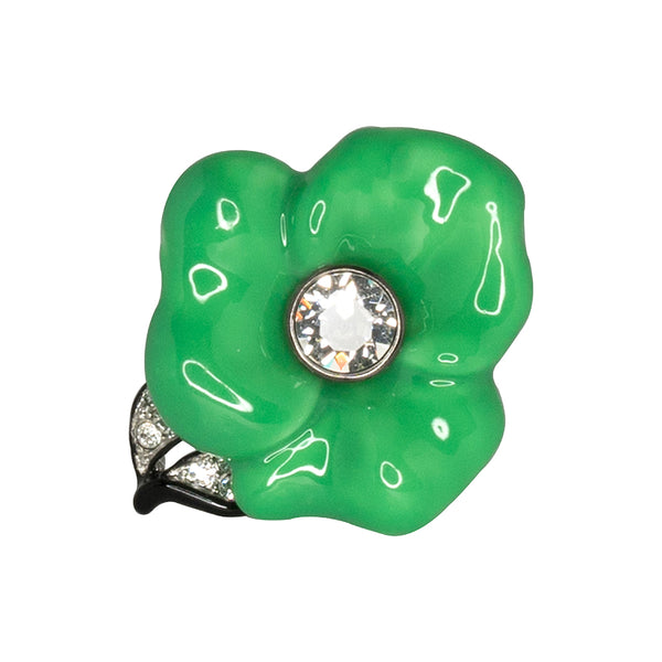 Kenneth Jay Lane Silver & Jade Flower Ring