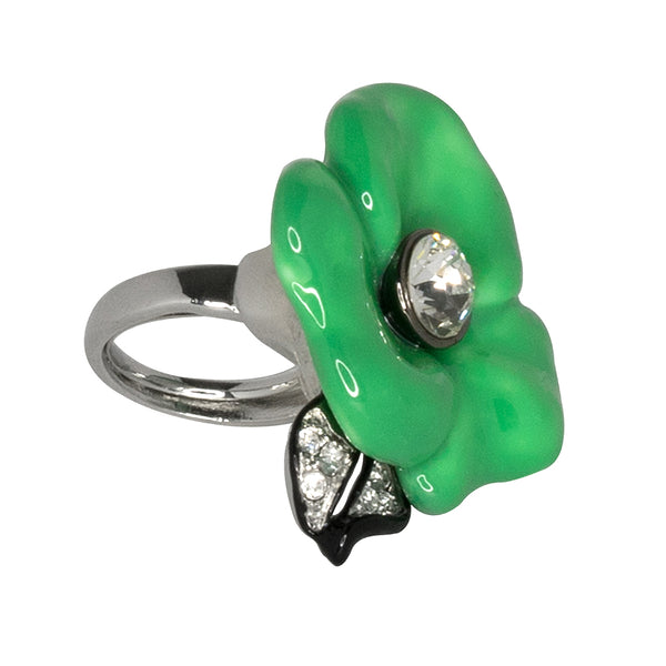 kenneth jay lane Silver & Jade Flower Ring
