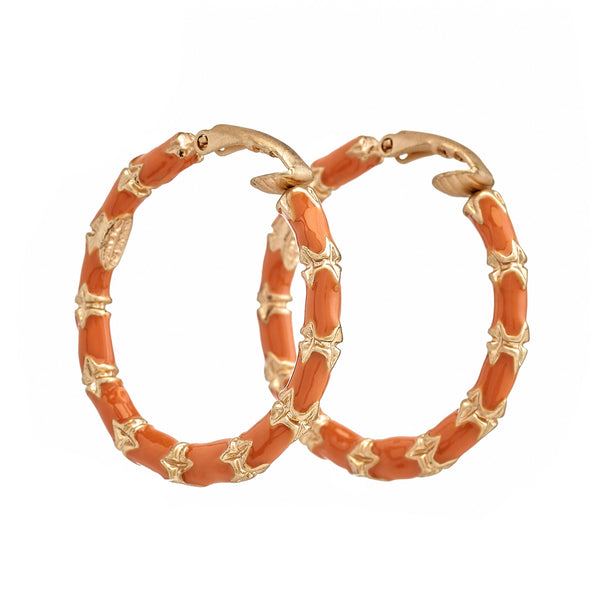 Kenneth Jay Lane Small Coral Bamboo Hoop Earrings