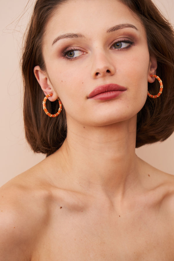 Kenneth Jay Lane Small Coral Bamboo Hoop Earrings