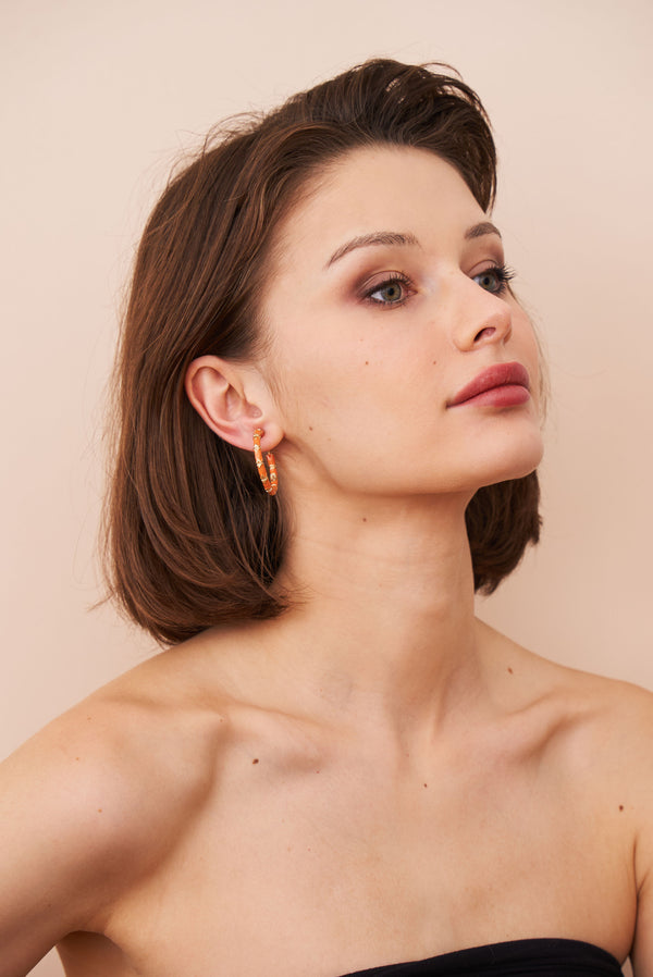 Kenneth Jay Lane Small Coral Bamboo Hoop Earrings