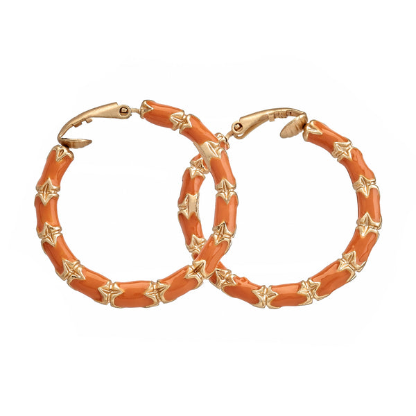 kenneth jay lane Small Coral Bamboo Hoop Earrings