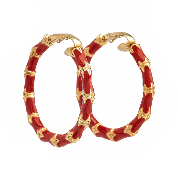 Kenneth Jay Lane Small Red Bamboo Hoop Earrings