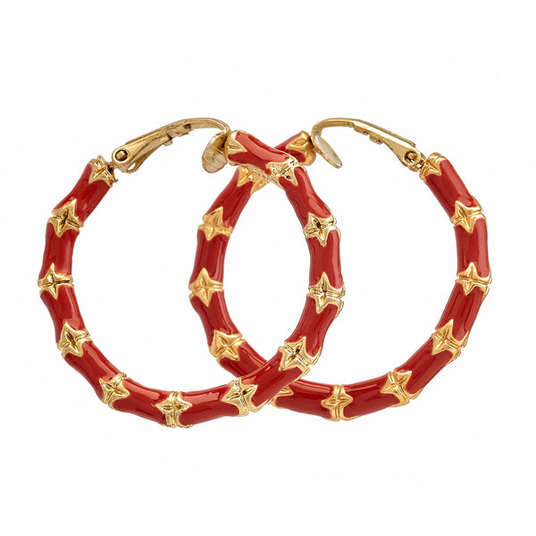 kenneth jay lane Small Red Bamboo Hoop Earrings