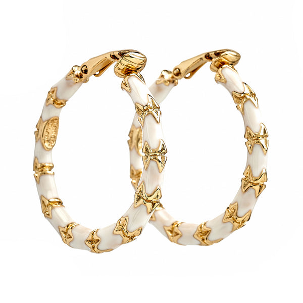 Kenneth Jay Lane Small White Bamboo Hoop Earrings