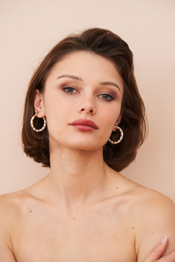 Kenneth Jay Lane Small White Bamboo Hoop Earrings