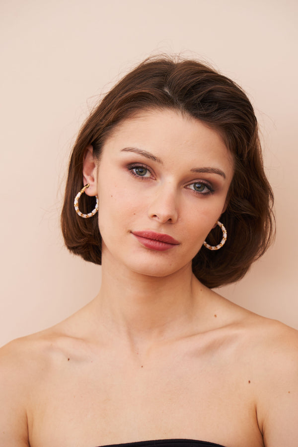 Kenneth Jay Lane Small White Bamboo Hoop Earrings