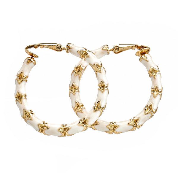 kenneth jay lane Small White Bamboo Hoop Earrings