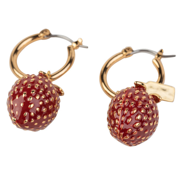 Kenneth Jay Lane Strawberry Drop Gold Hoop Earring
