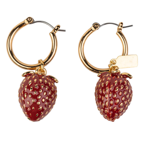 kenneth jay lane Strawberry Drop Gold Hoop Earring