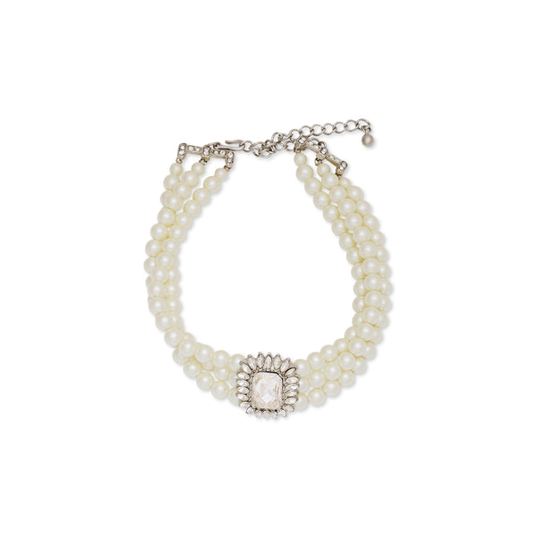 kenneth jay lane Three Row Pearl & Crystal Choker