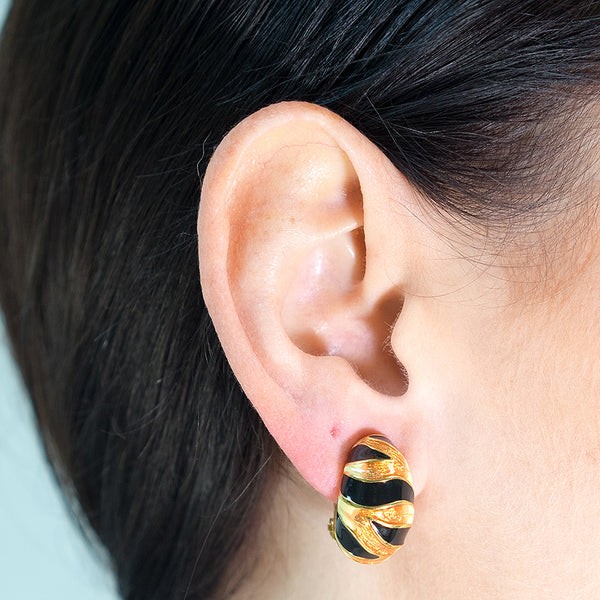Kenneth Jay Lane Tiger Stripe Clip Earrings