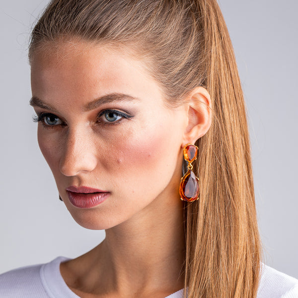 Kenneth Jay Lane Topaz And Gold Teardrop Earrings