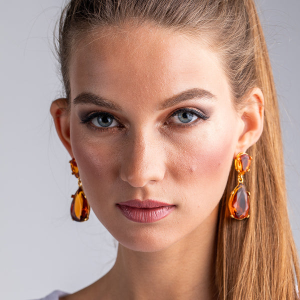 Kenneth Jay Lane Topaz And Gold Teardrop Earrings