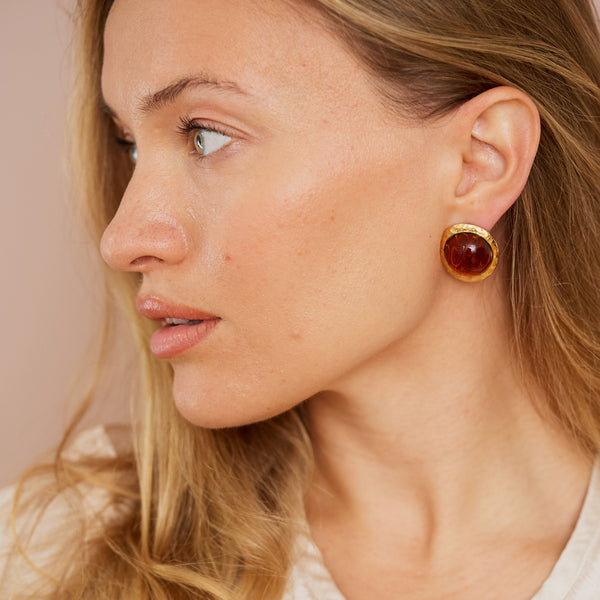 Kenneth Jay Lane Topaz Button Pierced Earrings