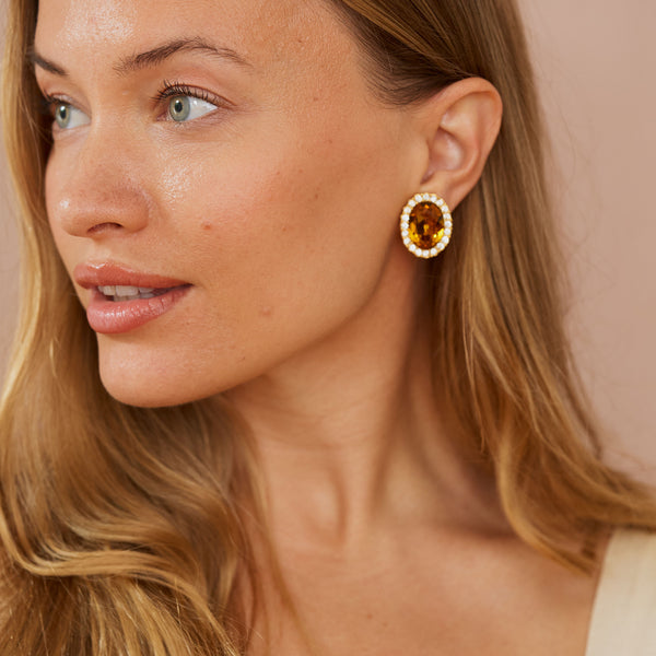 Kenneth Jay Lane Topaz Oval Clip Earrings