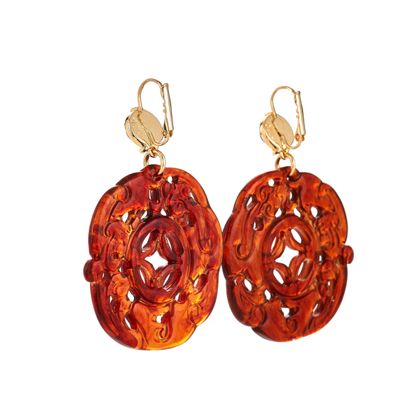 Kenneth Jay Lane Tortoise Carved Drop Earrings