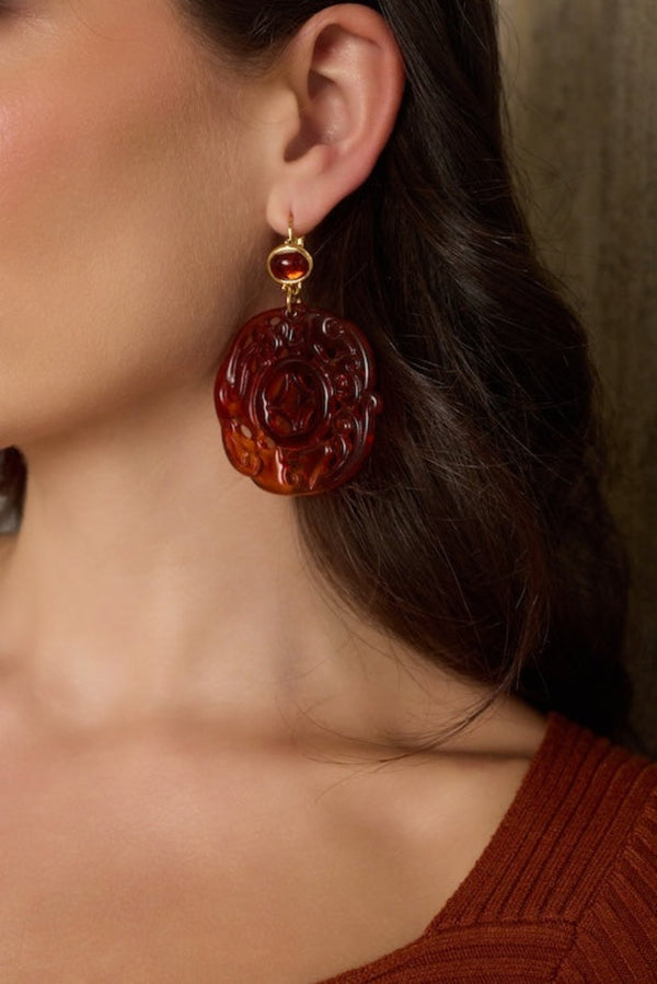 Kenneth Jay Lane Tortoise Carved Drop Earrings