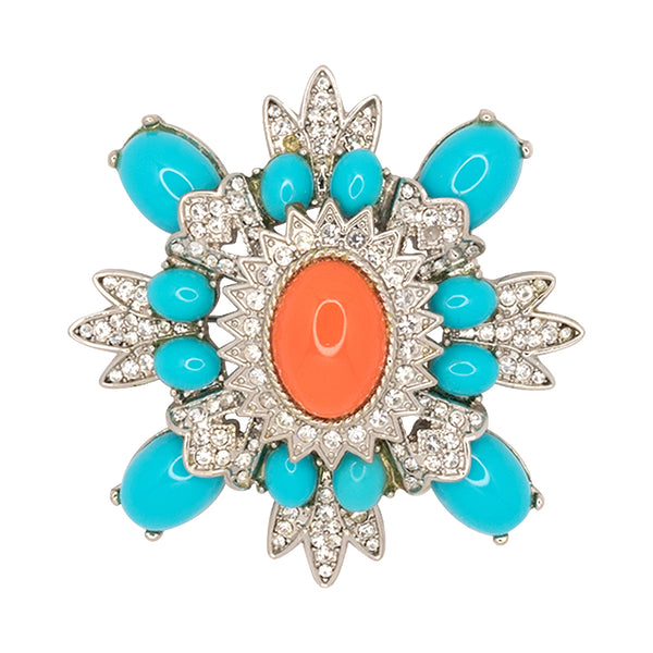 kenneth jay lane Turquoise and Coral Cluster Pin