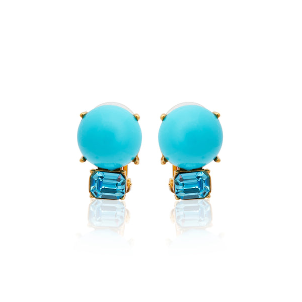 kenneth jay lane Turquoise & Aqua Gold Clip Earrings