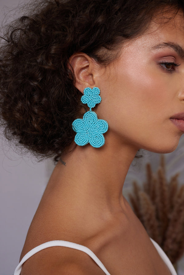 Kenneth Jay Lane Turquoise Bead Flower Earrings