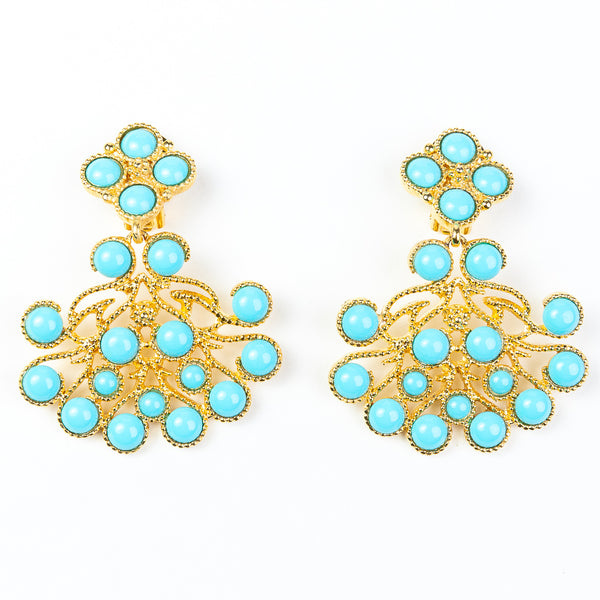 kenneth jay lane Turquoise Cabochons Clip Earrings