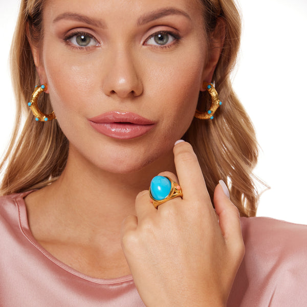 Kenneth Jay Lane Turquoise & Coral Dot Cabochon Ring