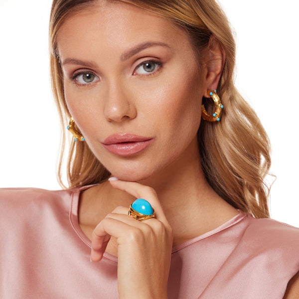 Kenneth Jay Lane Turquoise & Coral Dot Cabochon Ring