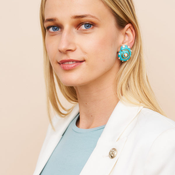 Kenneth Jay Lane Turquoise & Crystal Snail Earrings