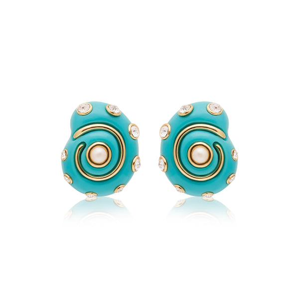 kenneth jay lane Turquoise & Crystal Snail Earrings